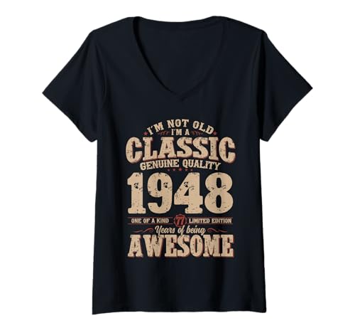 Damen 77. Geburtstag Mann Oldtimer Jahrgang 1948 Lustiges T-Shirt mit V-Ausschnitt von Jahrgang 1948 Mann Vintage 77. Geburtstag