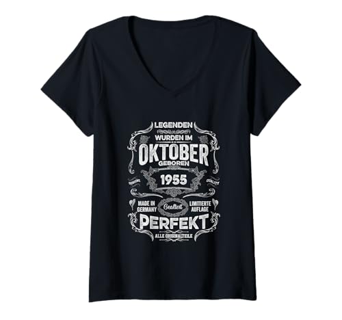 Damen Legenden zum 70. Geburtstag wurden im Oktober geboren 1955 T-Shirt mit V-Ausschnitt von Jahrgang 1955 70. Geburtstag Frau Mann Einmalig