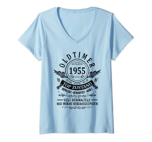 Damen Geburtsjahr 1955 Geburtstag Baujahr Oldtimer Top Zustand T-Shirt mit V-Ausschnitt von Jahrgang 1955 Geboren Geschenk Geburtstagsgeschenk