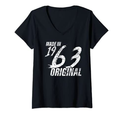 Damen Made In 1963 Geburtsjahr 1963 Geburtstag Damen Herren T-Shirt mit V-Ausschnitt Damen Made In 1963 Geburtsjahr 1963 Geburtstag Damen Herren T-Shirt mit V-Ausschnitt von Jahrgang 1963 Geburtstagsgeschenke Männer Frauen