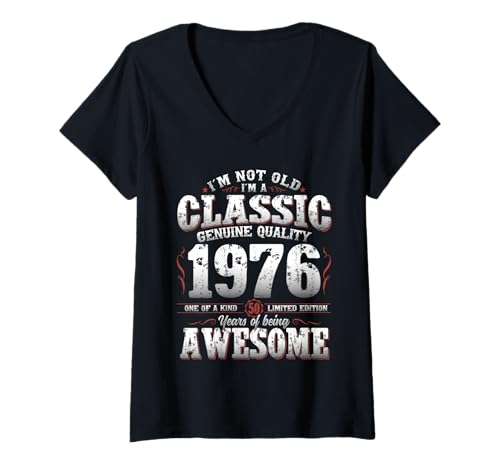 Damen 50. Geburtstag Mann Oldtimer Jahrgang 1976 Lustiges T-Shirt mit V-Ausschnitt von Jahrgang 1976 Mann Vintage 50. Geburtstag