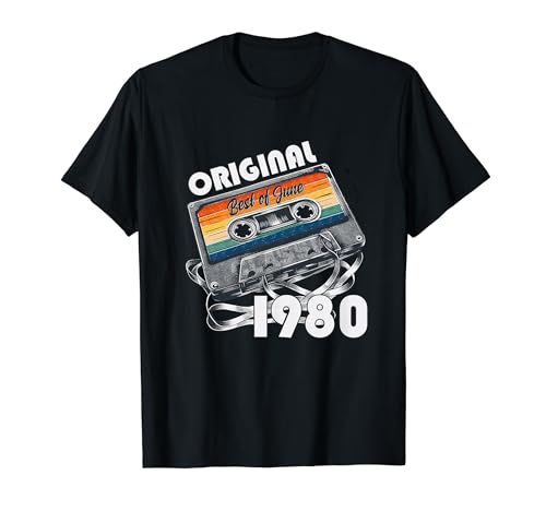 44. Geburtstag Herren Juni Jahrgang 1980 Kassette Geschenke T-Shirt von Jahrgang 1980 44. Geburtstag Herren Retro Mix Tape