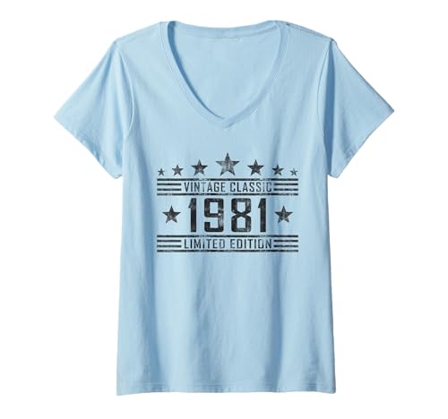 Damen Geburtstag Jahrgang 1981 Original Vintage Klassik Deko T-Shirt mit V-Ausschnitt Damen Geburtstag Jahrgang 1981 Original Vintage Klassik Deko T-Shirt mit V-Ausschnitt von Jahrgang 1981 Geburtstagsgeschenk Geschenkidee