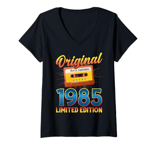 Damen 40. Geburtstag Mann Frau September 1985 Vintage Kassette T-Shirt mit V-Ausschnitt von Jahrgang 1985 40. Geburtstag Herren Retro Mix Tape