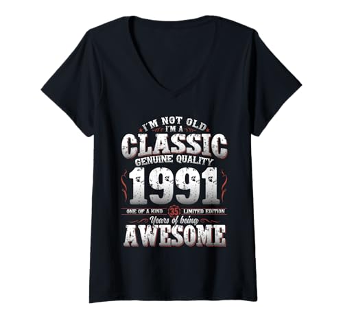 Damen 35. Geburtstag Mann Oldtimer Jahrgang 1991 Lustiges T-Shirt mit V-Ausschnitt Damen 35. Geburtstag Mann Oldtimer Jahrgang 1991 Lustiges T-Shirt mit V-Ausschnitt von Jahrgang 1991 Mann Vintage 35. Geburtstag