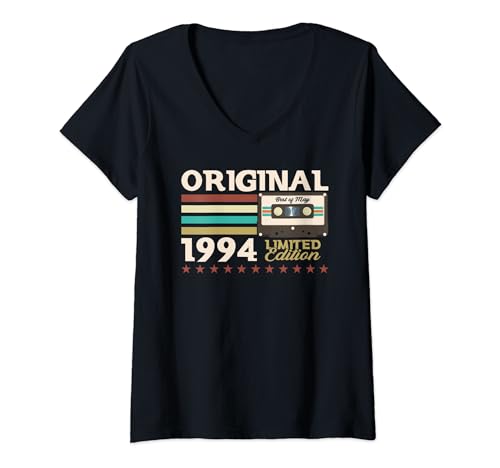 Damen 30. Geburtstag Herren Mai Jahrgang 1994 Kassette Geschenke T-Shirt mit V-Ausschnitt von Jahrgang 1994 30. Geburtstag Herren Retro Mix Tape
