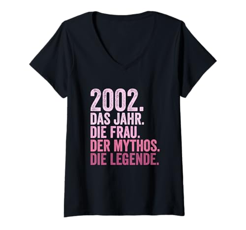 Damen Geburtstag Jahrgang 2002 Frau Mythos Legende T-Shirt mit V-Ausschnitt von Jahrgang 2002 Geschenke