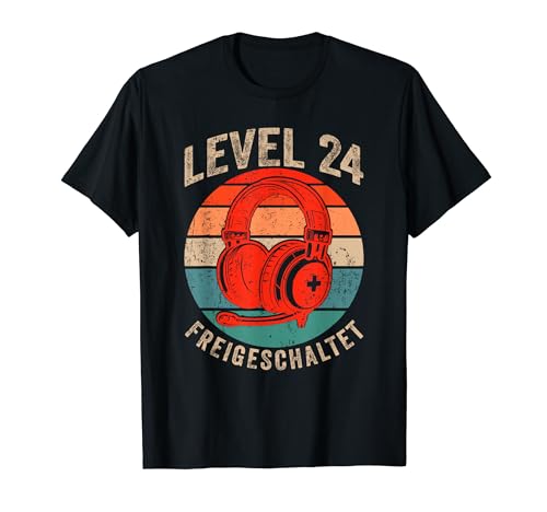24. Geburtstag Jungen Video Gamer Level 24 Unlocked Männer T-Shirt von Jahrgang Gamer Geschenk für 24 Jahre alt