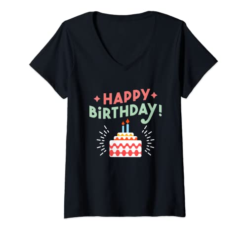 Damen Happy Birthday Geburtstag T-Shirt mit V-Ausschnitt von Jahrgang Lebensjahr Geburtsjahr Baujahr