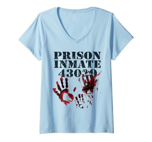 Damen Gefängnisinsassen Shirt Zombie Blutige Halloween Blutspritzer T-Shirt mit V-Ausschnitt Damen Gefängnisinsassen Shirt Zombie Blutige Halloween Blutspritzer T-Shirt mit V-Ausschnitt von Jail Prisoner Costume Blood Stained...