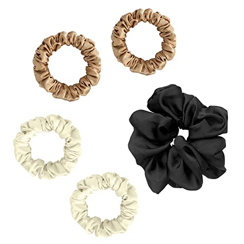 Jaimela Seide Haare Ringe[5 Stück], 1 Groß Seide Haargummis+4 Klein Haargummis, Pferdeschwanz Halter Hairband, Haargummis für den Haarschmuck für Damen und Mädchen (GoldWeiß) von Jaimela