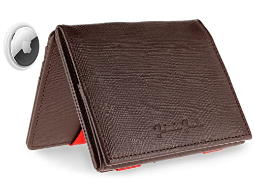 Jaimie Jacobs Flap Boy AirTag Edition Magic Wallet mit Münzfach Echtleder (Saffiano Braun mit Rot) von Jaimie Jacobs