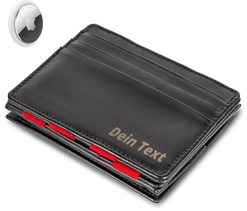 Jaimie Jacobs Flap Boy AirTag-Edition mit Gravur Magic Wallet Echtleder (Schwarz mit Rot) von Jaimie Jacobs
