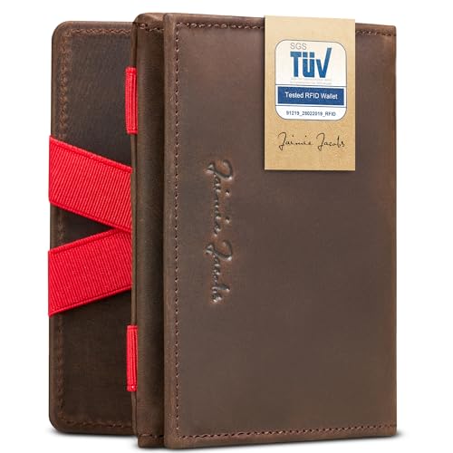 Jaimie Jacobs Flap Boy - Das Original Magic Wallet mit Münzfach RFID-Schutz Magischer Geldbeutel magisches Portemonaie Brieftasche mit Kleingeldfach Herren echtes Leder (Büffelleder Braun mit Rot) von Jaimie Jacobs