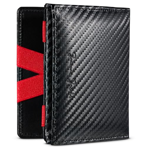 Jaimie Jacobs Flap Boy Das Original Magic Wallet mit Münzfach RFID-Schutz Magischer Geldbeutel Portmonaie mit Kleingeldfach Herren echtes Leder (Carbon mit Rot) von Jaimie Jacobs