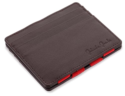 Jaimie Jacobs Flap Boy Slim ohne Münzfach Magic Wallet integrierter RFID Schutz Magischer Geldbeutel Echtleder (Saffiano Braun mit Rot) von Jaimie Jacobs