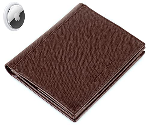 Jaimie Jacobs Folder Boy AirTag-Edition Echtleder Geldbörse Slim Wallet mit Münzfach Scheinfach Platz für 20 Karten schlanker Geldbeutel im Hochformat mit RFID-Schutz Herren (Saffiano Braun) von Jaimie Jacobs