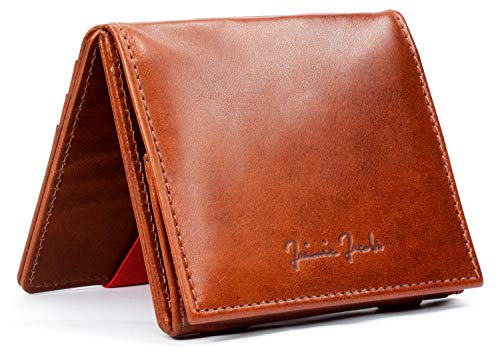 Jaimie Jacobs Flap Boy - Das Original - Magic Wallet mit Münzfach und RFID-Schutz Magischer Geldbeutel magisches Portmonaie Brieftasche mit Kleingeldfach Herren echtes Leder (Dunkelbraun mit Rot) von Jaimie Jacobs