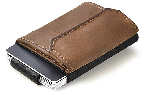 Jaimie Jacobs Nano Boy Pocket Kleiner Geldbeutel mit Münzfach Mini Wallet aus Textil mit Zugband schmaler Kartenhalter bis zu 13 Karten für Herren und Damen (Büffelleder Braun) von Jaimie Jacobs