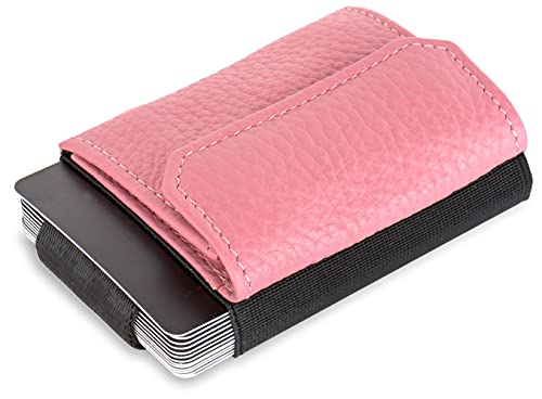 Jaimie Jacobs Nano Boy Mini Wallet kleine Geldbörse aus Textil dünner Geldbeutel, Slim Wallet mit Zugband Kartenhalter, Kartenetui für Herren und Damen (Genarbtes Leder Rosa) von Jaimie Jacobs