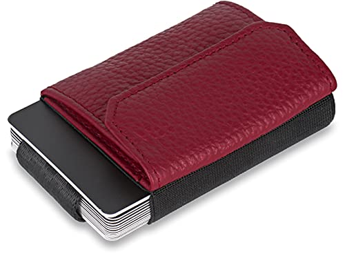 Jaimie Jacobs Nano Boy Pocket Kleiner Geldbeutel mit Münzfach Mini Wallet aus Textil mit Zugband schmaler Kartenhalter bis zu 13 Karten für Herren und Damen (Genarbtes Leder Rot) von Jaimie Jacobs