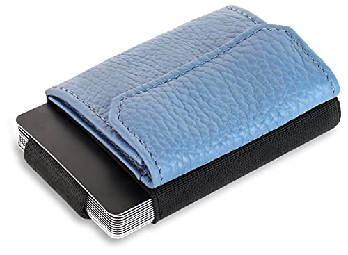 Jaimie Jacobs Nano Boy Pocket Kleiner Geldbeutel mit Münzfach Mini Wallet aus Textil mit Zugband schmaler Kartenhalter bis zu 13 Karten für Herren und Damen (Genarbtes Leder Taubenblau) von Jaimie Jacobs