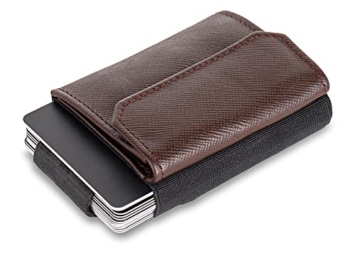 Jaimie Jacobs Minimalist Wallet Nano Boy Pocket Mini Geldbörse aus Textil mit Zugband schmaler Kartenhalter für Herren und Damen (Saffiano Braun) von Jaimie Jacobs