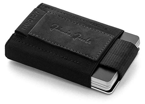 Jaimie Jacobs Nano Boy Mini Wallet kleine Geldbörse aus Textil dünner Geldbeutel, Slim Portemonnaie mit Zugband Kartenhalter, Kartenetui für Herren und Damen (Büffelleder Schwarz) von Jaimie Jacobs