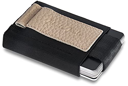 Jaimie Jacobs Nano Boy Mini Wallet kleine Geldbörse aus Textil dünner Geldbeutel, Slim Wallet mit Zugband Kartenhalter, Kartenetui Damen (Genarbtes Leder Sand) von Jaimie Jacobs