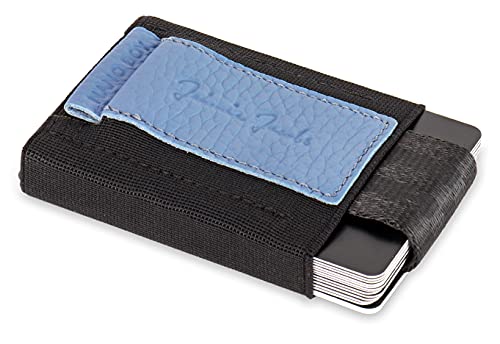 Jaimie Jacobs Nano Boy Mini Wallet kleine Geldbörse aus Textil dünner Geldbeutel, Slim Portemonnaie mit Zugband Kartenhalter, Kartenetui für Herren und Damen (Genarbtes Leder Taubenblau) von Jaimie Jacobs