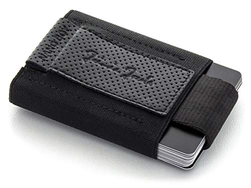 Jaimie Jacobs Nano Boy Mini Wallet, Mini Geldbörse aus Textil, Kleiner Geldbeutel, Slim Wallet mit Zugband Kartenhalter, Mini-Portmonee, Kartenetui für Herren und Damen (Lochprägung Schwarz) von Jaimie Jacobs