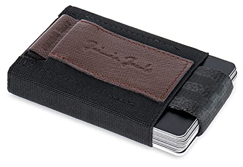 Jaimie Jacobs Nano Boy Mini Wallet kleine Geldbörse aus Textil dünner Geldbeutel, Slim Portemonnaie mit Zugband Kartenhalter, Kartenetui für Herren und Damen (Saffiano Braun) von Jaimie Jacobs