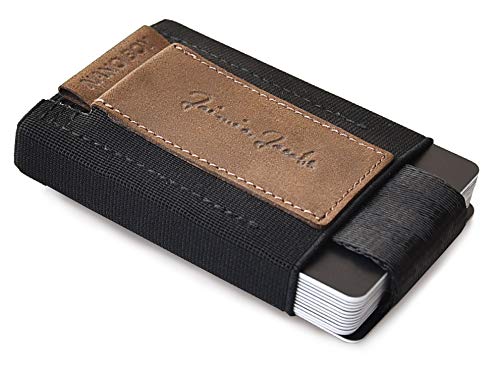 Jaimie Jacobs Nano Boy Mini Wallet kleine Geldbörse aus Textil dünner Geldbeutel, Slim Portemonnaie mit Zugband Kartenhalter, Kartenetui für Herren und Damen (Büffelleder Braun) von Jaimie Jacobs