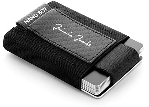 Jaimie Jacobs Nano Boy Mini Wallet kleine Geldbörse aus Textil dünner Geldbeutel, Slim Portemonnaie mit Zugband Kartenhalter, Kartenetui für Herren und Damen (Carbon) von Jaimie Jacobs