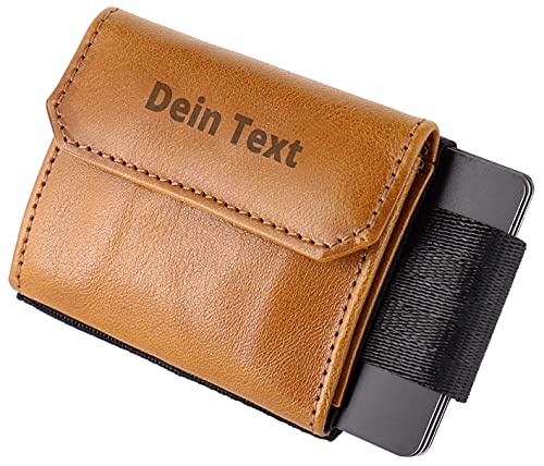 Jaimie Jacobs Nano Boy Pocket mit Gravur Slim Wallet Minimalistische Geldbörse mit Münzfach (Cognac) von Jaimie Jacobs