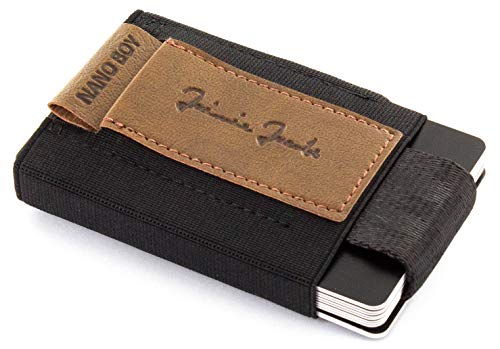 Jaimie Jacobs Nano Boy Mini Wallet kleine Geldbörse aus Textil dünner Geldbeutel, Slim Portemonnaie mit Zugband Kartenhalter, Kartenetui für Herren und Damen (Vegan Braun) von Jaimie Jacobs