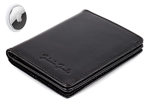 Jaimie Jacobs SLIMSTAR AirTag-Edition mit großem Münzfach dünne Geldbörse Leder Slim Wallet Hochformat Geldbeutel (Schwarz) von Jaimie Jacobs