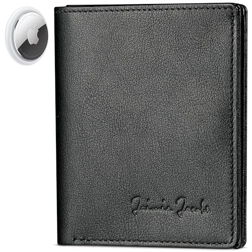 Jaimie Jacobs SLIMSTAR AirTag-Edition mit großem Münzfach dünne Geldbörse Leder Slim Wallet Hochformat Geldbeutel (Schwarz) von Jaimie Jacobs