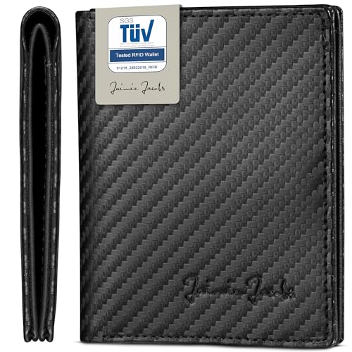 Jaimie Jacobs SLIMSTAR Geldbeutel dünne Geldbörse echtes Leder Slim Wallet Hochformat RFID-Schutz Herren (Carbon) von Jaimie Jacobs