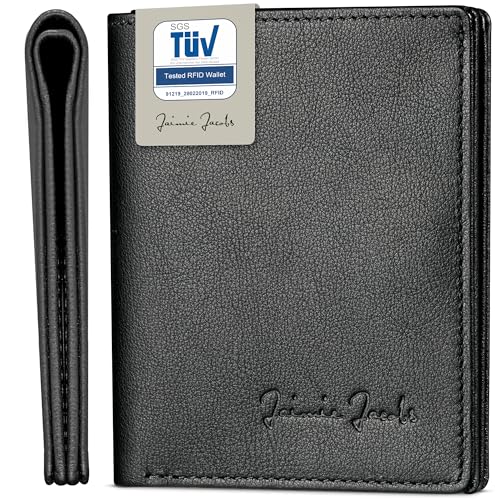 Jaimie Jacobs SLIMSTAR Geldbeutel dünne Geldbörse echtes Leder Slim Wallet Hochformat RFID-Schutz Herren (Schwarz) von Jaimie Jacobs