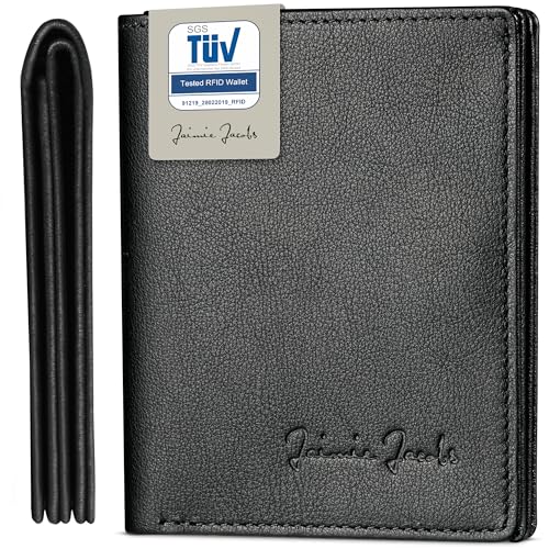 Jaimie Jacobs SLIMSTAR mit großem Münzfach dünne Geldbörse Leder Slim Wallet Hochformat Geldbeutel Herren (Schwarz) von Jaimie Jacobs