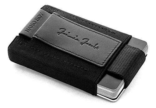 Jaimie Jacobs Nano Boy Mini Wallet kleine Geldbörse aus Textil dünner Geldbeutel, Slim Portemonnaie mit Zugband Kartenhalter, Kartenetui für Herren und Damen (Vegan Schwarz) von Jaimie Jacobs