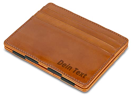 Jaimie Jacobs Flap Boy Slim mit Gravur - Das Original - Magic Wallet Magischer Geldbeutel Dünn Schmale Geldbörse Herren RFID Schutz Geldklammer Klein Slim Wallet Geschenk Echtleder (Cognac Braun) von Jaimie Jacobs