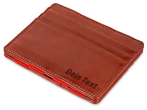 Jaimie Jacobs Flap Boy Slim mit Gravur - Das Original - Magic Wallet Magischer Geldbeutel Dünn Schmale Geldbörse Herren RFID Schutz Geldklammer Klein Slim Wallet Geschenk Leder (Dunkelbraun mit Rot) von Jaimie Jacobs