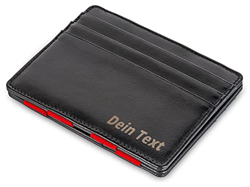 Jaimie Jacobs Flap Boy Slim mit Gravur - Das Original - Magic Wallet Magischer Geldbeutel Dünn Schmale Geldbörse Herren RFID Schutz Geldklammer Klein Slim Wallet Geschenk Echt Leder (Schwarz mit Rot) von Jaimie Jacobs