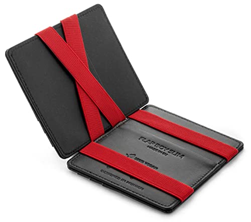 Jaimie Jacobs Flap Boy Slim Vegan Magic Wallet ohne Münzfach integrierter RFID Schutz (Schwarz mit Rot) von Jaimie Jacobs