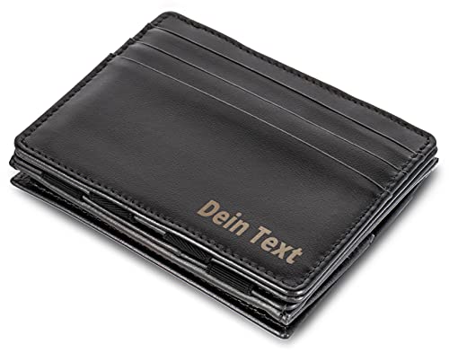 Jaimie Jacobs Flap Boy - Das Original - Magic Wallet mit Münzfach und RFID-Schutz Magischer Geldbeutel magisches Portmonaie Brieftasche mit Kleingeldfach Herren echtes Leder (Schwarz mit Gravur) von Jaimie Jacobs