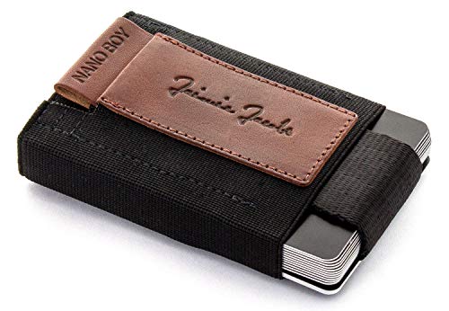 Jaimie Jacobs Nano Boy Mini Wallet kleine Geldbörse aus Textil dünner Geldbeutel, Slim Portemonnaie mit Zugband Kartenhalter, Kartenetui für Herren und Damen (Dunkelbraun) von Jaimie Jacobs