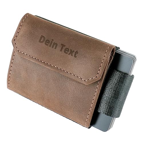 Jaimie Jacobs Nano Boy Pocket mit Gravur Slim Wallet Minimalistische Geldbörse mit Münzfach (Büffelleder Braun) von Jaimie Jacobs