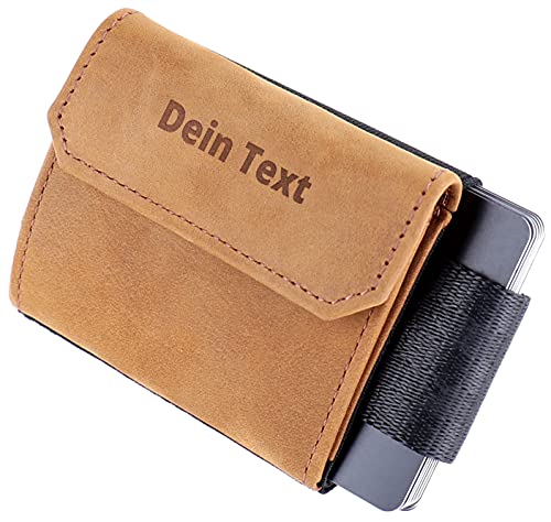 Jaimie Jacobs Nano Boy Pocket mit Gravur Slim Wallet Minimalistische Geldbörse mit Münzfach (Büffelleder Hellbraun) von Jaimie Jacobs